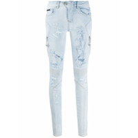 Philipp Plein Calça jeans biker com efeito destroyed - Azul