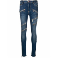 Philipp Plein Calça jeans cintura alta com zíper - Azul