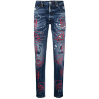 Philipp Plein Calça jeans com estampa de caveira - Azul