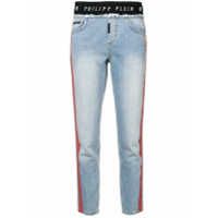 Philipp Plein Calça jeans cropped com logo - Azul