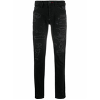 Philipp Plein Calça jeans reta camuflada com cristais - Preto