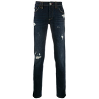 Philipp Plein Calça jeans reta com acabamento destroyed - Azul