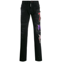 Philipp Plein Calça jeans reta com aplicação de tachas - Preto