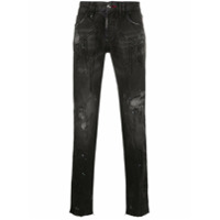 Philipp Plein Calça jeans reta com aplicações - Preto