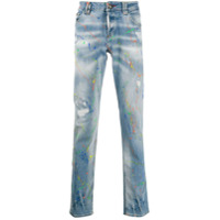 Philipp Plein Calça jeans reta com efeito destroyed - Azul