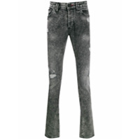 Philipp Plein Calça jeans reta com efeito destroyed - Cinza