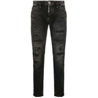 Philipp Plein Calça jeans reta com efeito destroyed - Preto