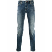 Philipp Plein Calça jeans reta com lavagem estonada - Azul