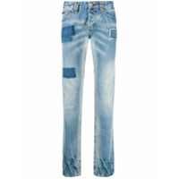 Philipp Plein Calça jeans reta com patchwork - Azul