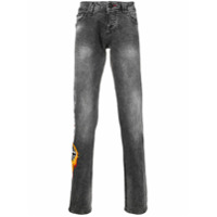 Philipp Plein Calça jeans reta Gothic com logo - Cinza