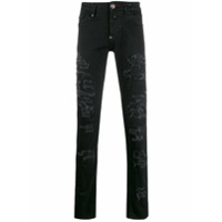 Philipp Plein Calça jeans reta Supreme com listras - Preto