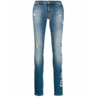 Philipp Plein Calça jeans skinny com estampa de logo - Azul