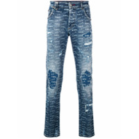 Philipp Plein Calça jeans skinny com logo - Azul