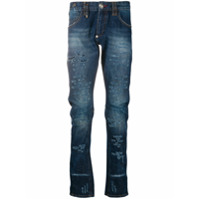 Philipp Plein Calça jeans skinny com patch de caveira - Azul