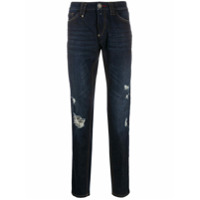 Philipp Plein Calça jeans slim com efeito destroyed - Azul