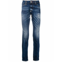 Philipp Plein Calça jeans slim com efeito destroyed - Azul