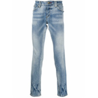 Philipp Plein Calça jeans slim com lavagem estonada - Azul