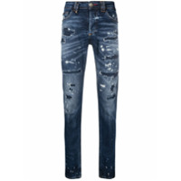 Philipp Plein Calça jeans slim com lavagem estonada - Azul