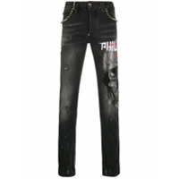 Philipp Plein Calça jeans Super Straight-Cut com caveira de cristal - Preto