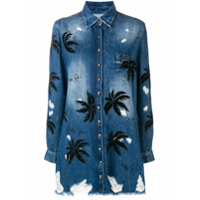 Philipp Plein Camisa jeans com aplicação de palmeiras - Azul
