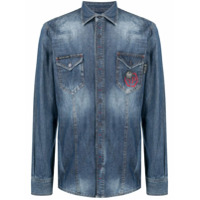 Philipp Plein Camisa mangas longas com lavagem estonada - Azul