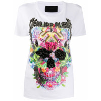 Philipp Plein Camiseta com estampa floral e caveira - Branco