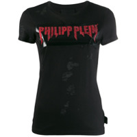 Philipp Plein Camiseta com logo efeito desgastado - Preto