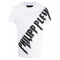 Philipp Plein Camiseta de algodão com estampa de logo diagonal - Branco