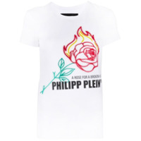 Philipp Plein Camiseta Neon Rose com aplicação de strass - Branco