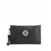 Philipp Plein Clutch com placa de logo e zíper - Preto