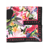 Philipp Plein Echarpe com estampa de caveira e rosas - Preto