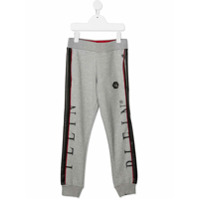 Philipp Plein Junior Calça esportiva com estampa de logo lateral - Cinza