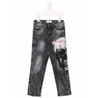 Philipp Plein Junior Calça jeans reta com estampa de logo de caveira - Cinza