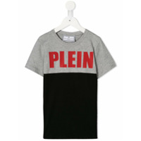 Philipp Plein Junior Camiseta bicolor com logo - Cinza