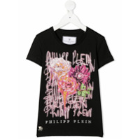 Philipp Plein Junior Camiseta com aplicação de logo e floral - Preto