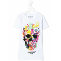 Philipp Plein Junior Camiseta com estampa de caveira e aplicações - Branco