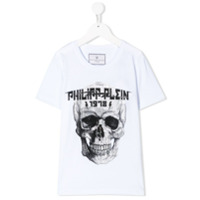 Philipp Plein Junior Camiseta com estampa de caveira e aplicações de cristais - Branco