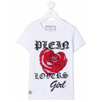 Philipp Plein Junior Camiseta com estampa de rosas e aplicação de cristais - Branco