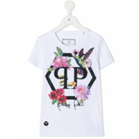 Philipp Plein Junior Camiseta com logo e flores - Branco