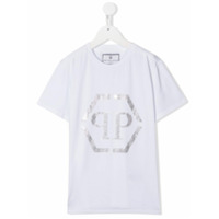 Philipp Plein Junior Camiseta com logo hexagonal - Branco