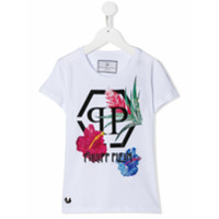Philipp Plein Junior Camiseta floral com logo - Branco