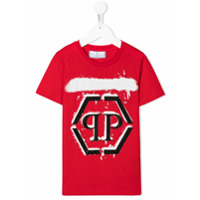 Philipp Plein Junior Camiseta monogramada com aplicação de strass - Vermelho