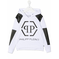 Philipp Plein Junior contrasting logo print hoodie - Branco