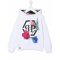 Philipp Plein Junior embellished floral print hoodie - Branco