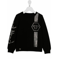Philipp Plein Junior embellished signature logo sweatshirt - Preto