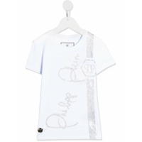 Philipp Plein Junior embellished signature logo T-shirt - Branco