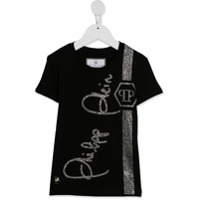 Philipp Plein Junior embellished signature logo T-shirt - Preto