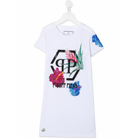 Philipp Plein Junior floral logo print T-shirt dress - Branco