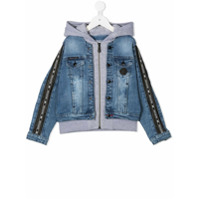 Philipp Plein Junior Jaqueta jeans com capuz e recortes - Azul