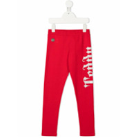 Philipp Plein Junior Legging com logo em strass - Vermelho